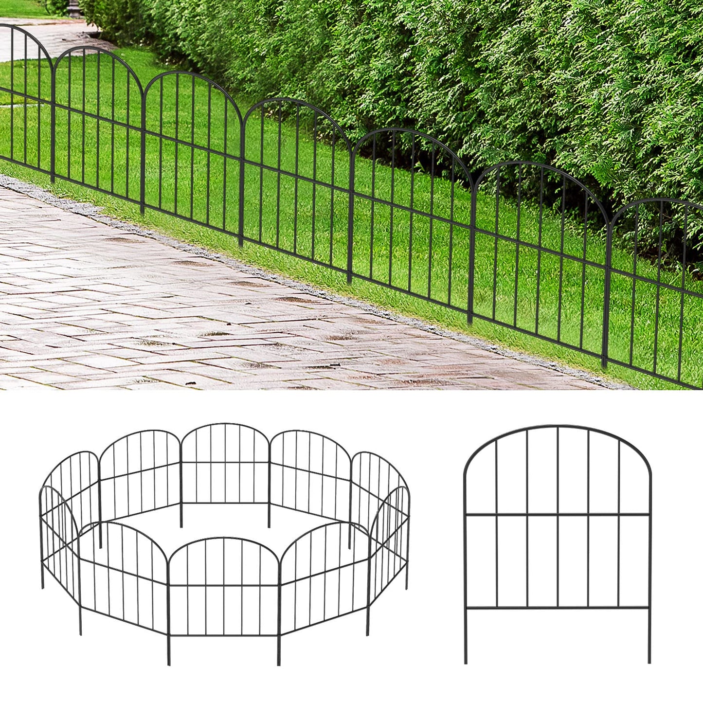 OUSHENG Small Decorative Garden Fence, 10ft (L) x 16.5in (H) Fencing, Rustproof Metal Wire Panel Border Animal Barrier for Dog, Flower Plant Edging for Yard Backyard Outdoor, Arched