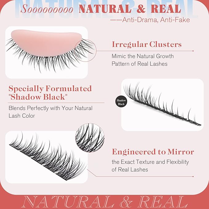 Short Lash Clusters 8-12MM Natural Eyelash Clusters C-curly Wispy Cluster Eyelash Extensions DIY Lash Extension Ultra Thin Lash BandC Cluster Lashes Individual Lashes for Beginners by Newcally