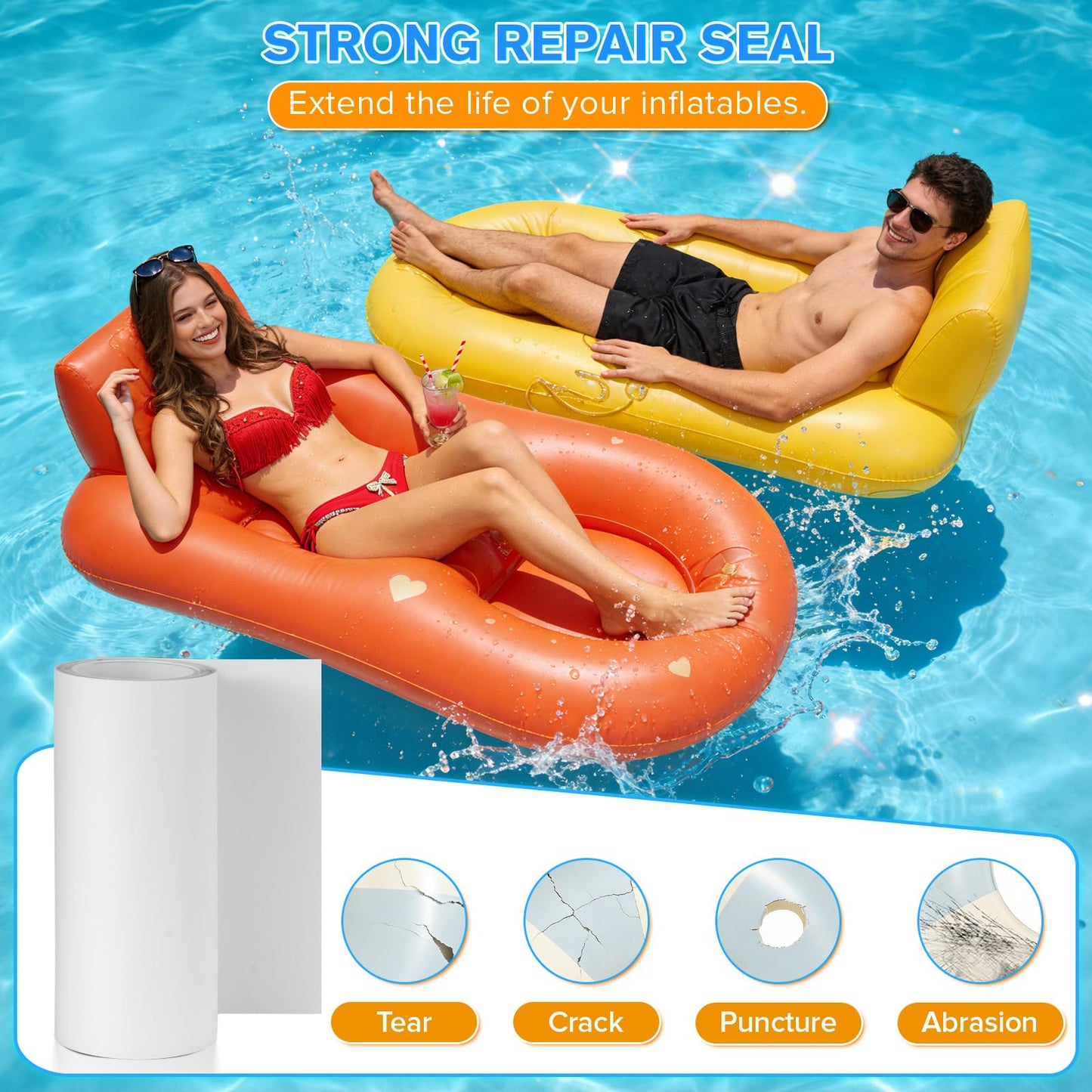 Inflatable Repair Tape 4 in x 7 ft, Waterproof Clear Repair Patch Kit for Bounce House, Pool Floats, Air Mattress, Tent, Tarp and Pool Toys