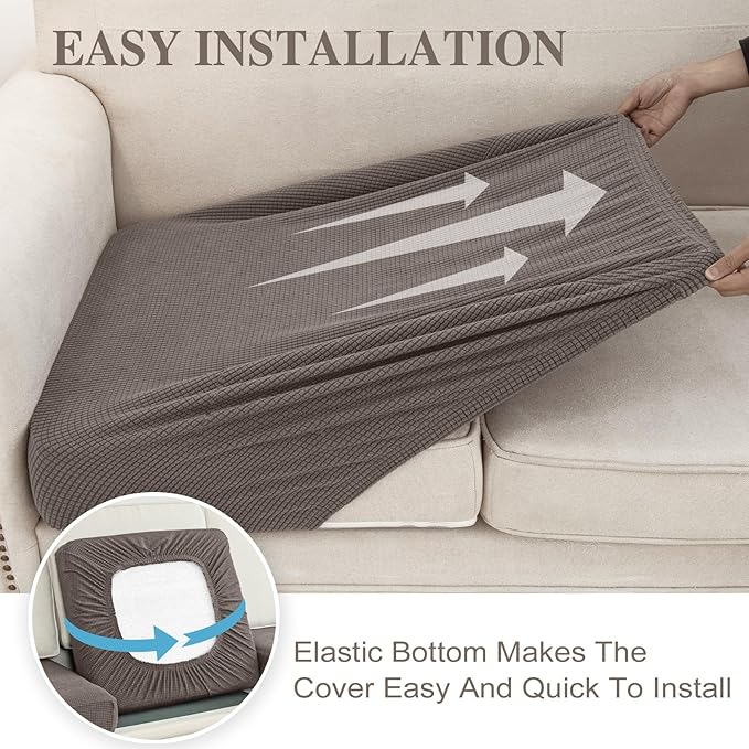 Couch Cushion Cover Chaise Lounge Cover Washable Separate Seat Chaise Couch Cover Stretch Sectional Sofa Slipcover(1 Piece for Chaise or Sofa 3-Seater, Taupe)