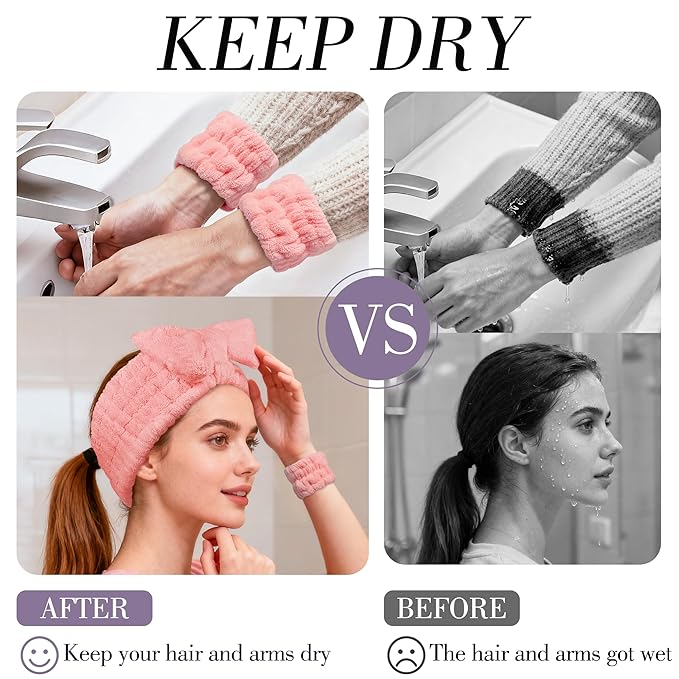 9 Pcs Spa Headband for Washing Face,Skincare Headband and Wristband Set,Women Teen Girls Facial Hairbands for Washing Face, Makeup, Sports, Yoga (light purple + orange pink + turquoise)