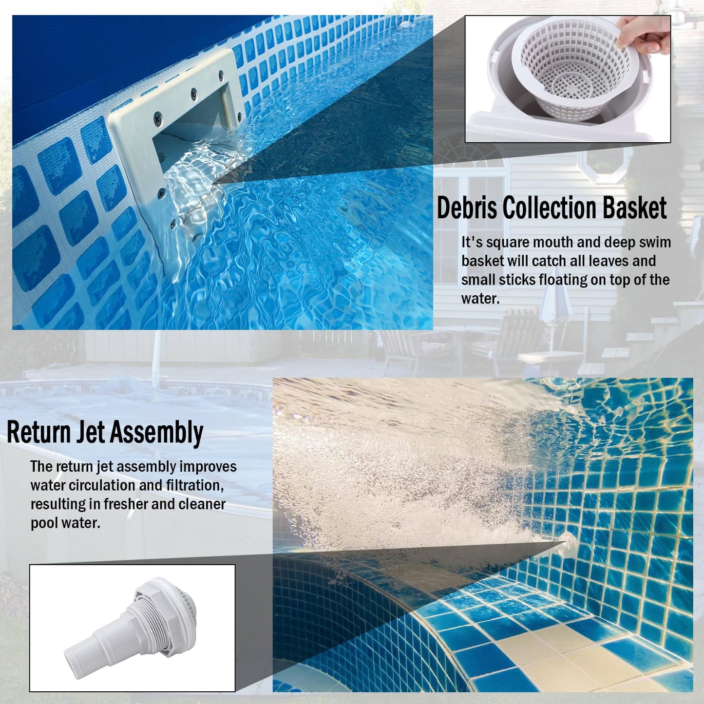Kefly Above Ground Pools Skimmer with Accessories, Thru-Wall Skim Compatible with All Standard Pool Wall Cutouts