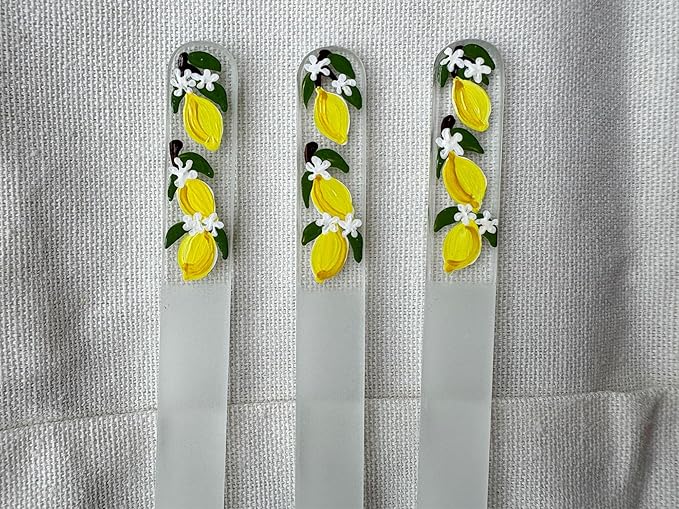 Hand-Painted Glass Nail File Ã¢ÂÂ Czech Crystal Manicure File with Lemon Design, Gentle Durable Nail Care Tool, Gift for Women