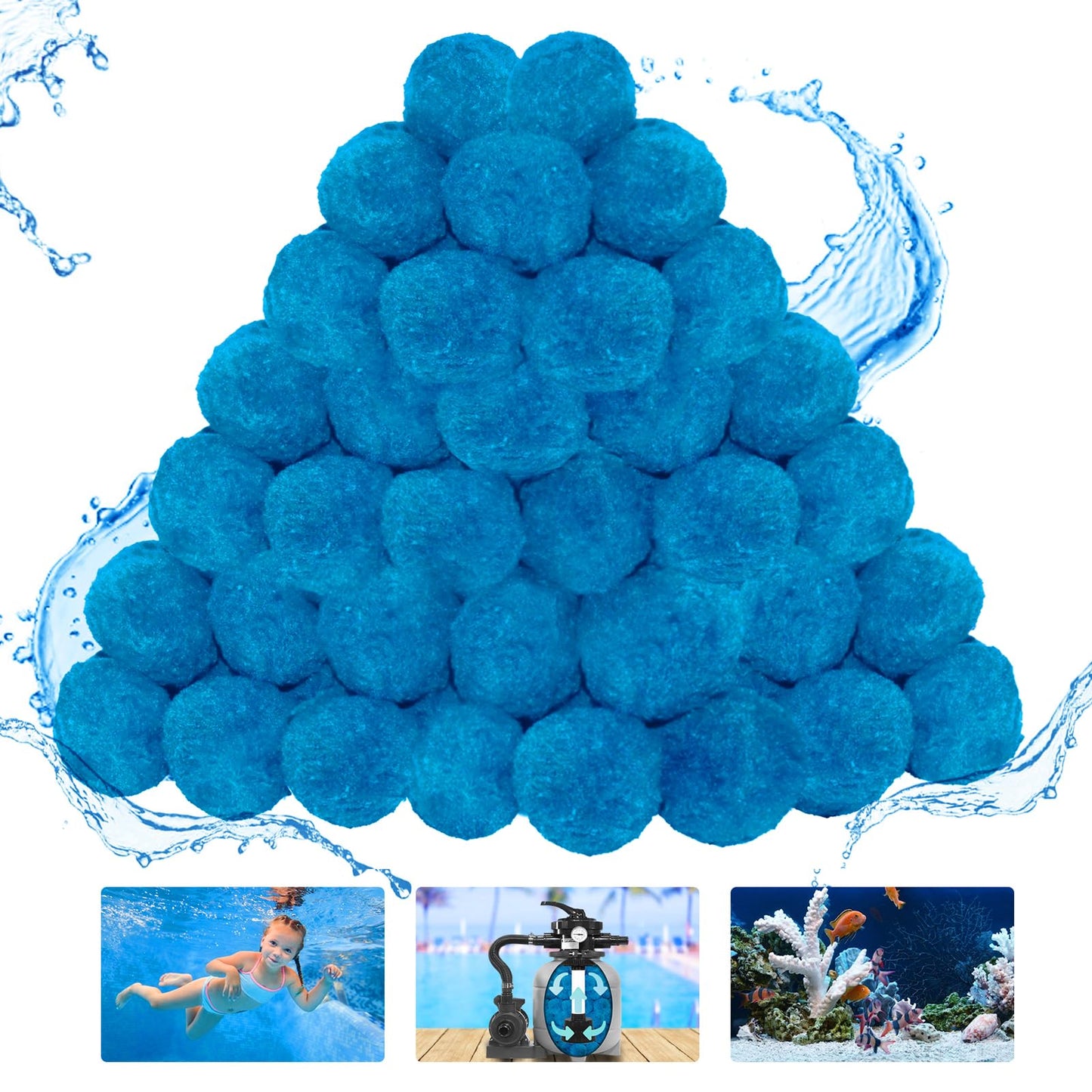 WLLEYAY 5.5 lbs Pool Filter Balls, New Upgrade Efficient Swimming Pool Filter Sand Alternative, Reusable Eco-Friendly Blue Filter Media Balls, Replace 250 lbs Filter Sand, Lasts for Several Seasons