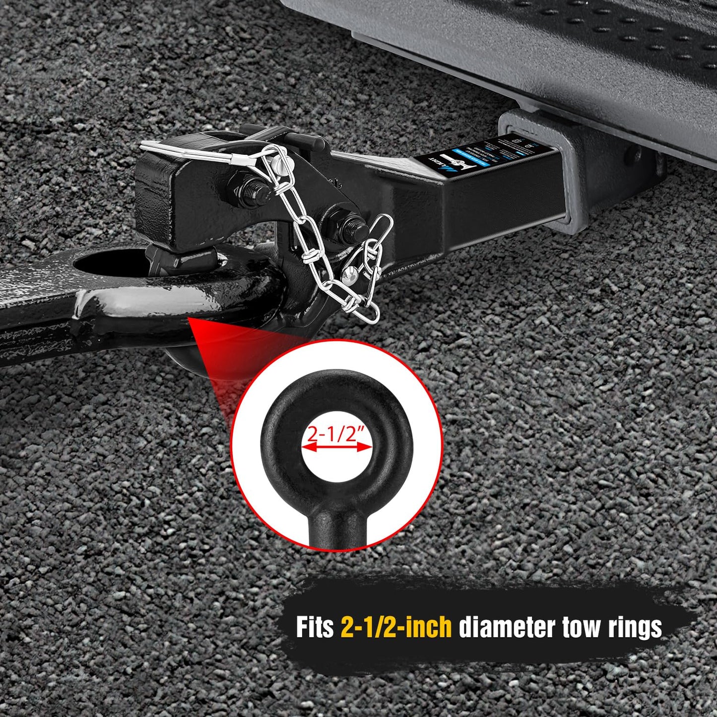 Nilight 10-TON Pintle Hitch for 2-Inch Receiver Hook Military Receiver 20000LBS,Fits 2-1/2 in Lunette Ring, Gloss Black Powder Coat