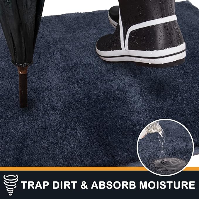 PURRUGS Dirt Trapping Door Mat 20" x 31.5", Non-Slip Machine Washable Entryway Rug, Dog Doormat, Indoor Front Door Mat, Super Absorbent Entry Rug for Muddy Shoes & Paws, Navy Blue