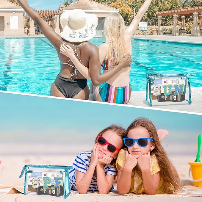COSHAYSOO Sunscreen Bag Clear Makeup Toiletry Pouch Beach Vacation Essentials for Women Teen Girls Easter Basket Stuffers Gifts Summer Pool Travel Must Have Accessories Waterproof Stuff