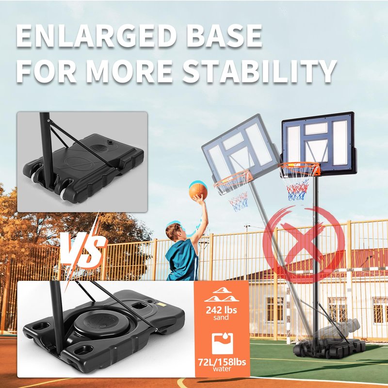 DUMOS 6.1-10FT Adjustable Height Portable Basketball Hoop Outdoor for Adult, 44 Inch Shatterproof Backboard w/Shock Absorbent Rim, Fillable Base, 2 Wheels for Swimming Pool/Indoor, Grey