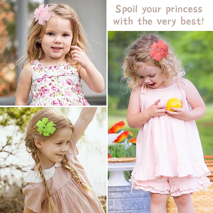 CÉLLOT 80 Pcs 3.5 Inch Boutique Grosgrain Ribbon Pinwheel Hair Bows Alligator Clips For Girls Toddlers Accessories Teens Gifts In Pairs