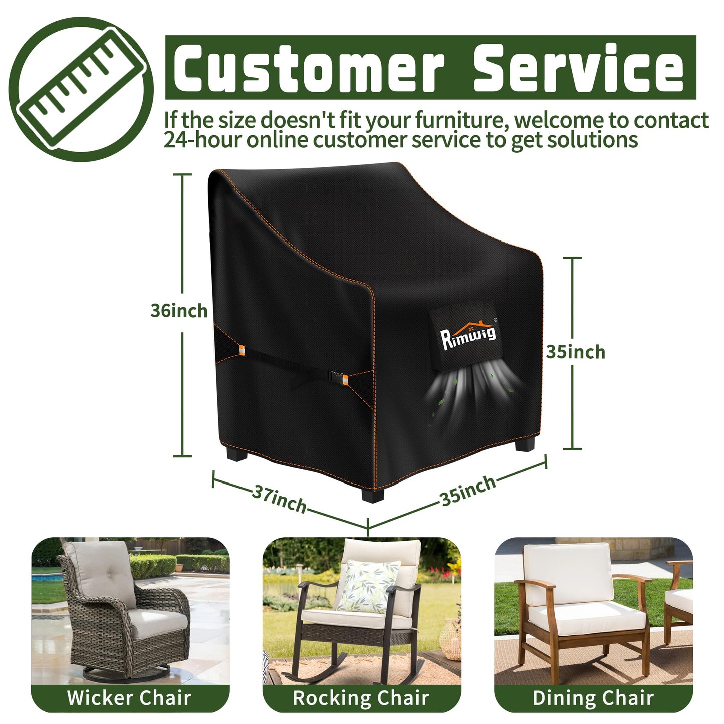 Rimwig Patio Chair Covers Waterproof 2-Pack Wicker Swivel Chair Covers All-Weather Windproof & UV Protection outdoor chair covers Keep Your Chairs Like New 36"W x 37"D x 36"H inch