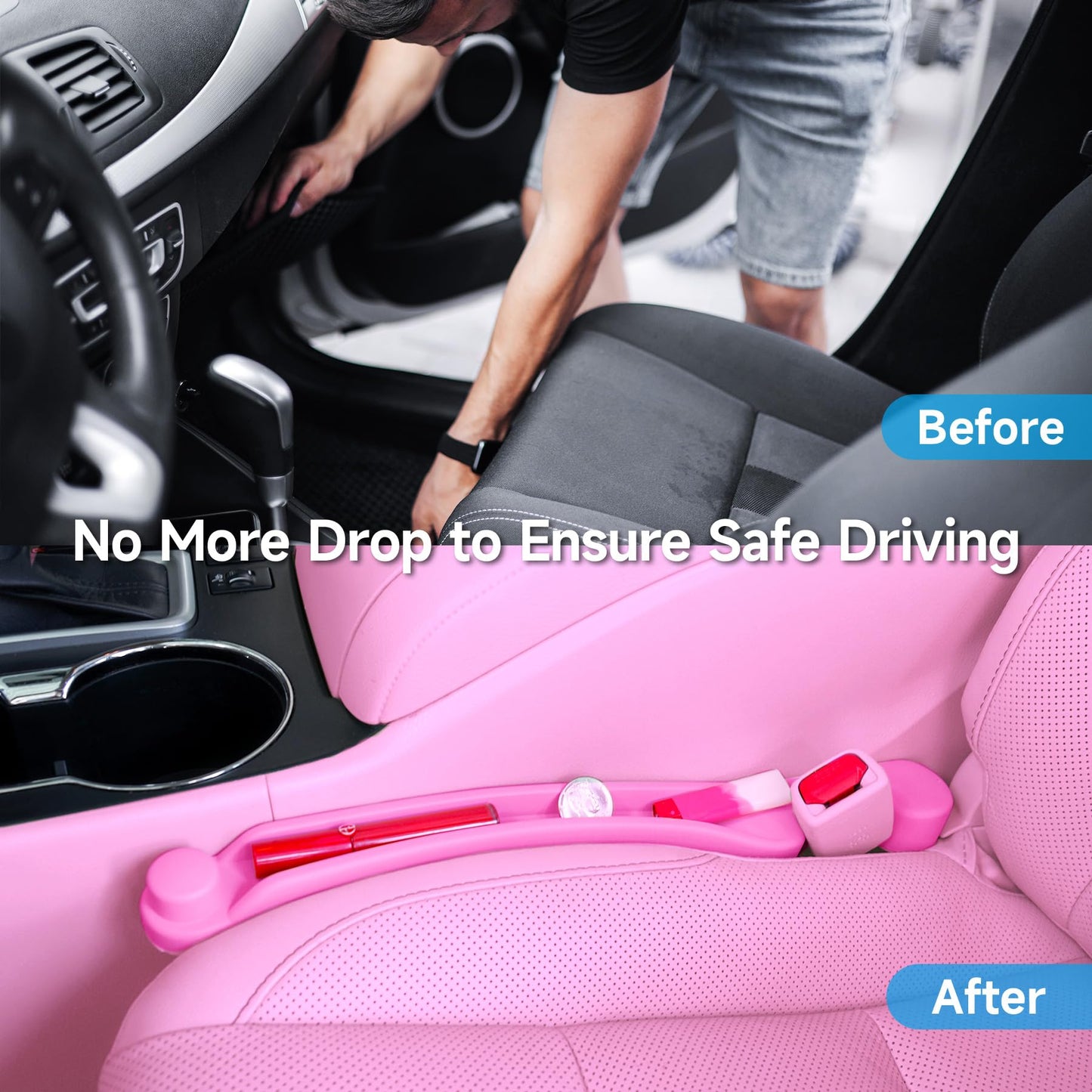 Givifive Car Seat Gap Filler Set of 2, 3IN1 Seat Side Gap Filler Plug with Storage Slot & Hook Function, Soft Foam Universal Fit Car SUV Truck Fill Gap Between Seats Console Organizer (Narrow Pink)