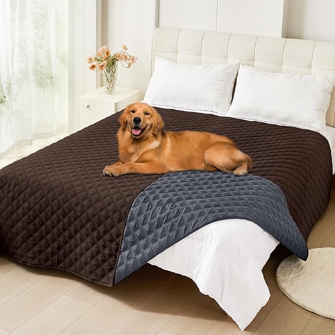 Smiry Waterproof Dog Bed Cover Pet Blanket, Soft Washable Dog Blanket for Furniture Bed Couch Sofa Reversible, Checkered (82"x102", Chocolate/Dark Grey)