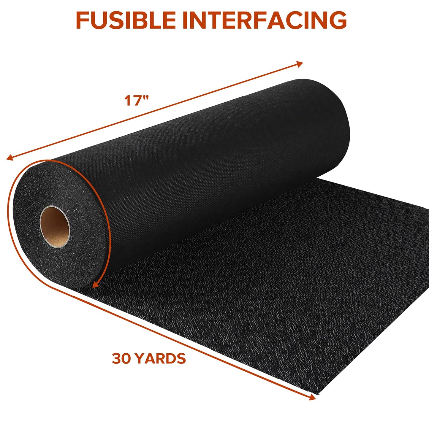 ZOMONETI Medium Weight 17in x 30yd Black Iron On Non-Woven Fusible Interfacing, Single-Sided Polyester Fabric for DIY Craft Supplies, Quilting, Sewing, Shirt Plackets, Dresses, Collars, Cuffs
