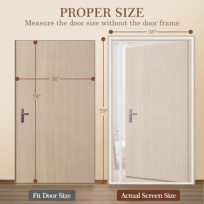Yotache White Reversible Left Right Side Opening Magnetic Screen Door Fits Door Size 36 x 78, Top Middle Anti-Tearing Net Curtain, Actual Screen Size 38" x 79"