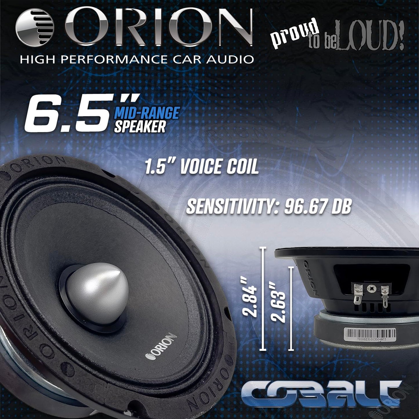 ORION Cobalt CM654 High Efficiency 6.5" Mid-Range Bullet Loudspeakers, 1000W Max Power, 250W RMS, 4 Ohm, 1.5" Voice Coil - Pro Car Audio Stereo, Midrange Speakers (Pair)