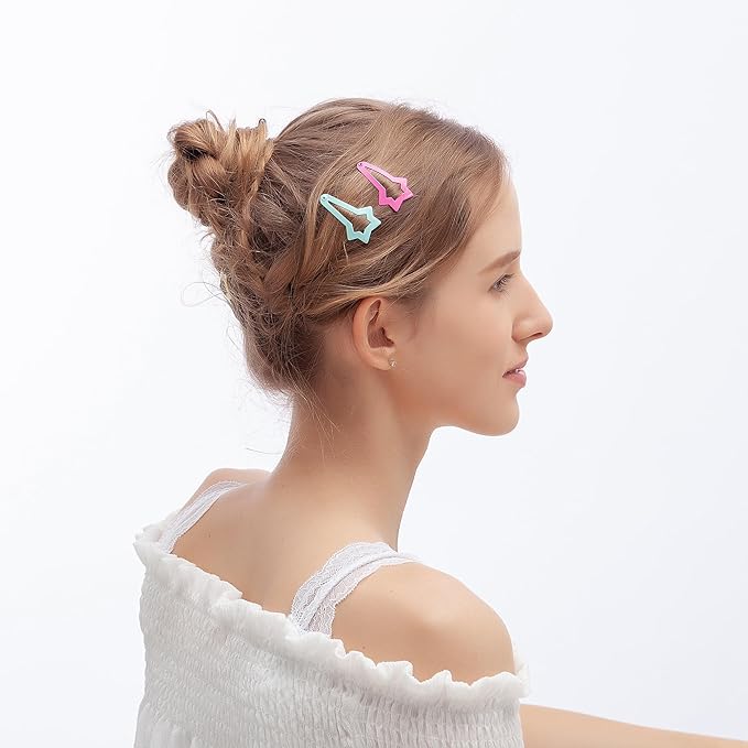 ECADY 100-Piece Metal Snap Hair Clips for Girls, Toddlers, and Kids - Comet Star Barrettes Perfect for Fine Hair, Thick Hair, and More - Featuring Star with a trailing tail Designs