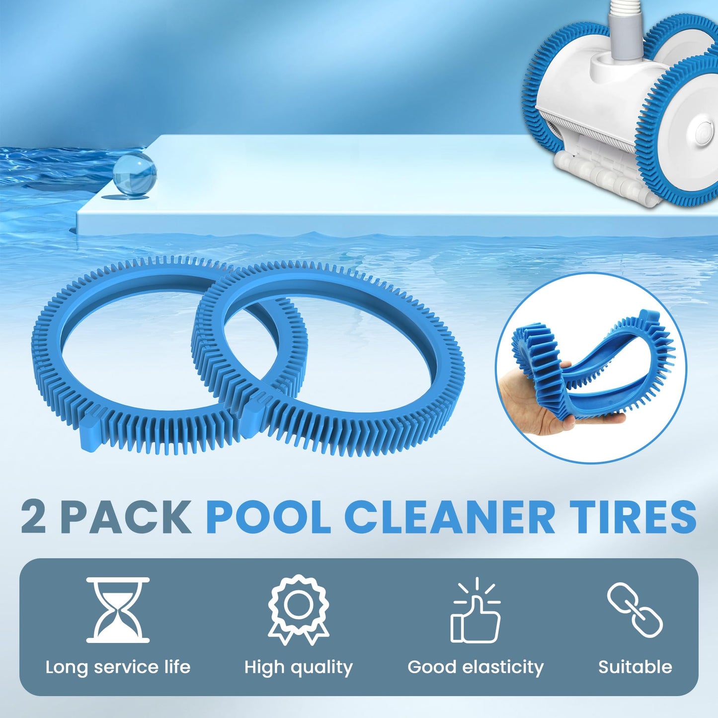 2 Pack Pool Cleaner Tires 896584000-143 Fits for Poolvergnuegen Pool Cleaner Parts - 896584000-143 Blue Front Tire Kit with Super Hump By AMI PARTS