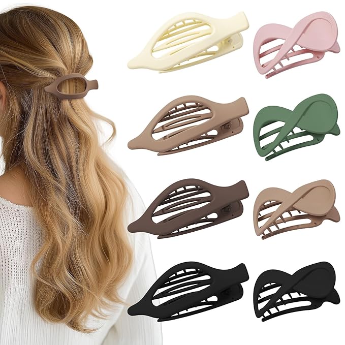 8 Pcs French Flat Hair Clips for Women Matte Claw Clips for Thick & Thin Hair No-Slip Hair Claw Strong Hold Styling Barrettes Accessories
