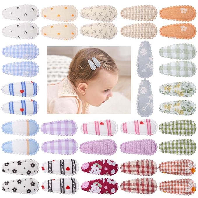 40 PCS Baby Hair Clips, Toddler Barrettes Floral Print Non Slip Snap Clips, 1.5" Mini Hair Barrettes Accessories for Baby Girls, Infants, Toddlers
