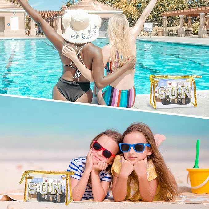 COSHAYSOO Sunscreen Bag Clear Makeup Toiletry Pouch Beach Vacation Essentials for Women Teen Girls Easter Basket Stuffers Gifts Summer Pool Travel Must Have Accessories Waterproof Stuff