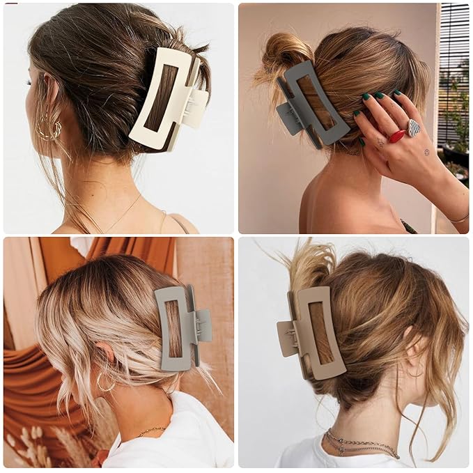 8 Pcs Large Hair Claw Clips, 4.1 Inch Non-slip Big Square Matte Hair Claws for Women, Strong Hold Banana Clip for Thick Thin Hair(Coffee)