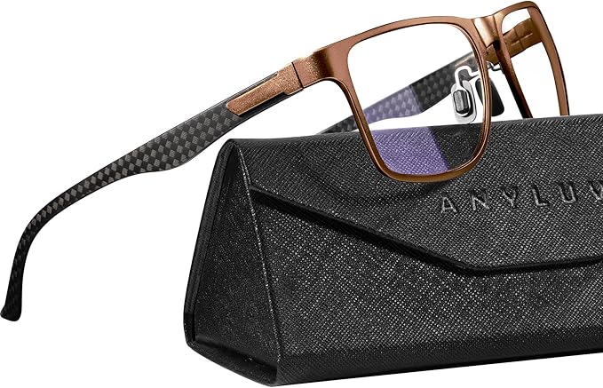 ANYLUV Carbon Fiber Reading Glasses for Men Women, Blue Light Blocking Computer Readers, Anti Glare Spring Hinge
