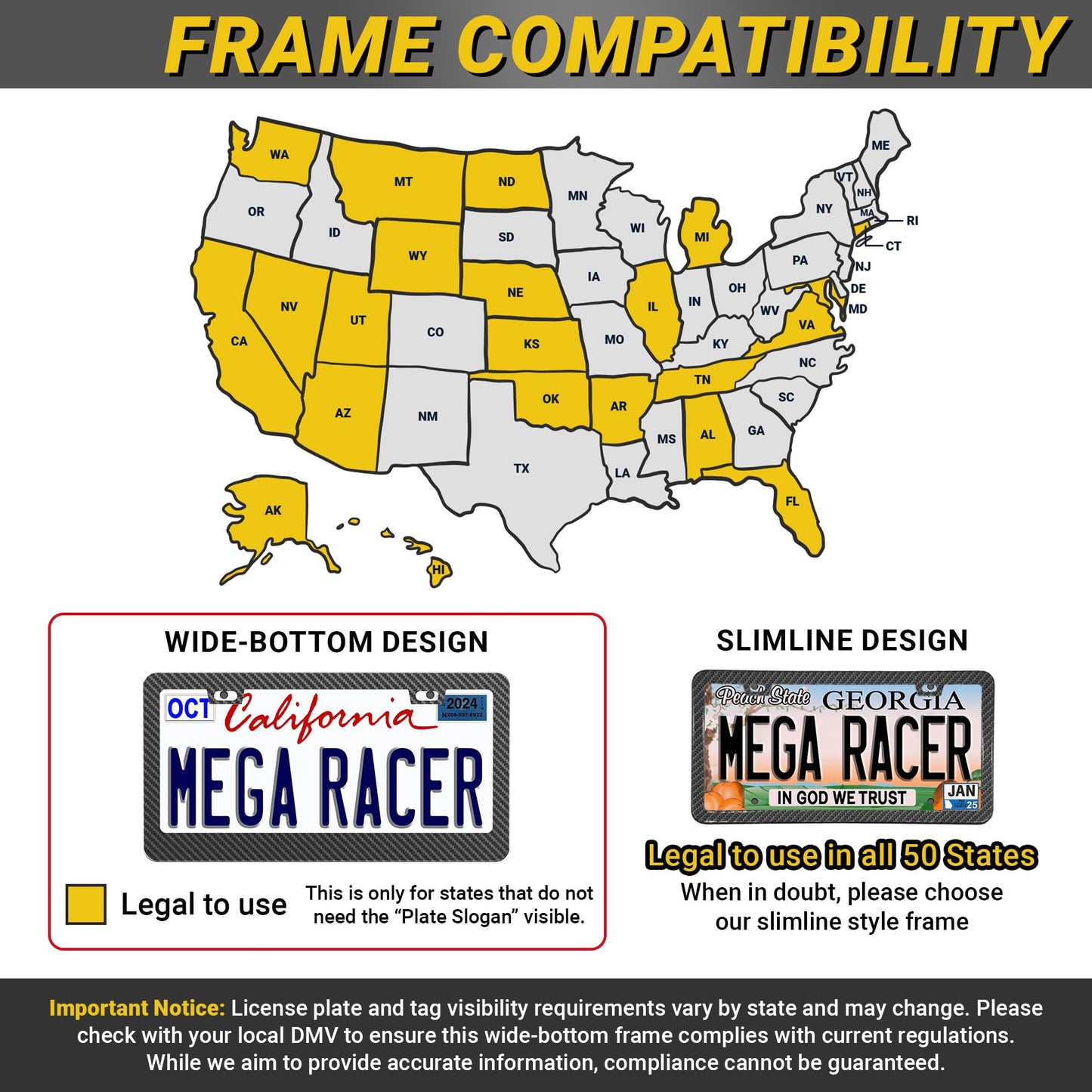 Premium Carbon Fiber Design License Plate Frame – 1 Piece, Rust-Free Stainless Steel, Rattle-Free, Universal with Screw Caps, Slim-Top, Thin Rigid Metal Car Tag Holder, Front Or Rear - Cool for Men