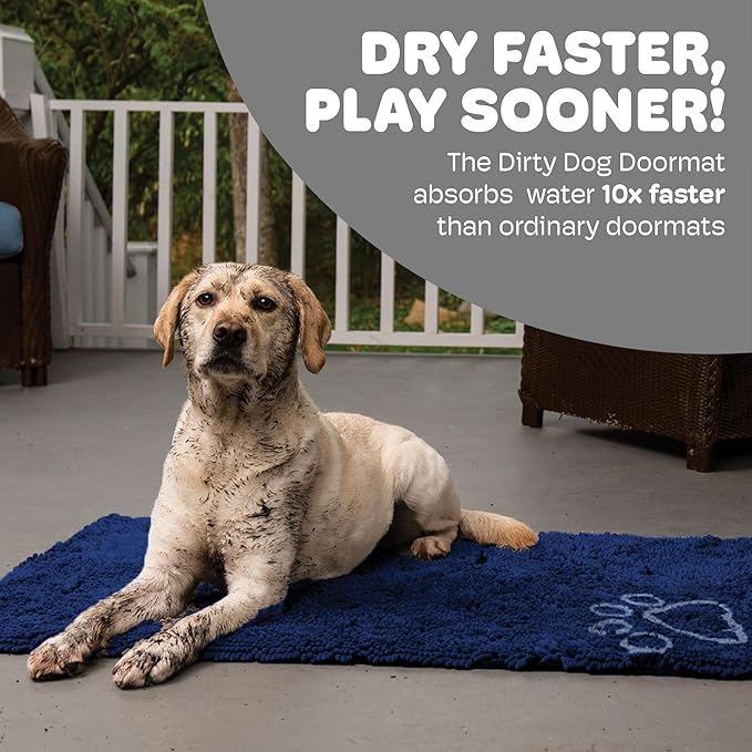 Dog Gone Smart Dirty Dog Doormat - Fast Drying Rug with Super Gripper Backing for Clean Floors - Super Absorbent and Machine Washable Mat for Muddy Paws - Bermuda Blue