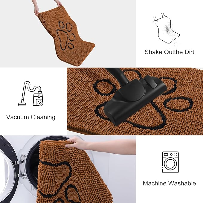 Smiry Dog Door Mat for Muddy Paws, Absorbent Dirt Trapper Non Slip Quick Dry Washable Chenille Mat for Mud Dogs, Entry Rug for Indoor and Outdoor (30x20 Inches, Ochre and Black)