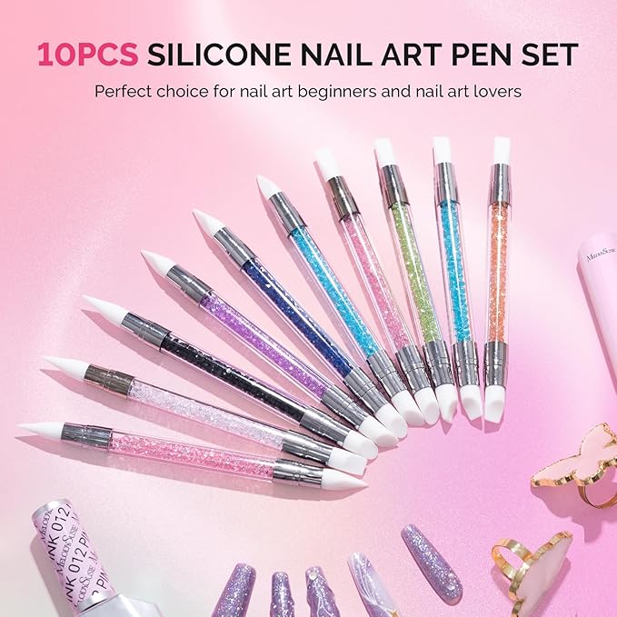 MelodySusie 10 Pcs Nail Art Sculpture Pen Acrylic Dual Tipped Brushes for Resin Nail Art Tools for Design Nail Foil Carving Drawing Effect Shaping Drawing Nail Tools for Home Salon