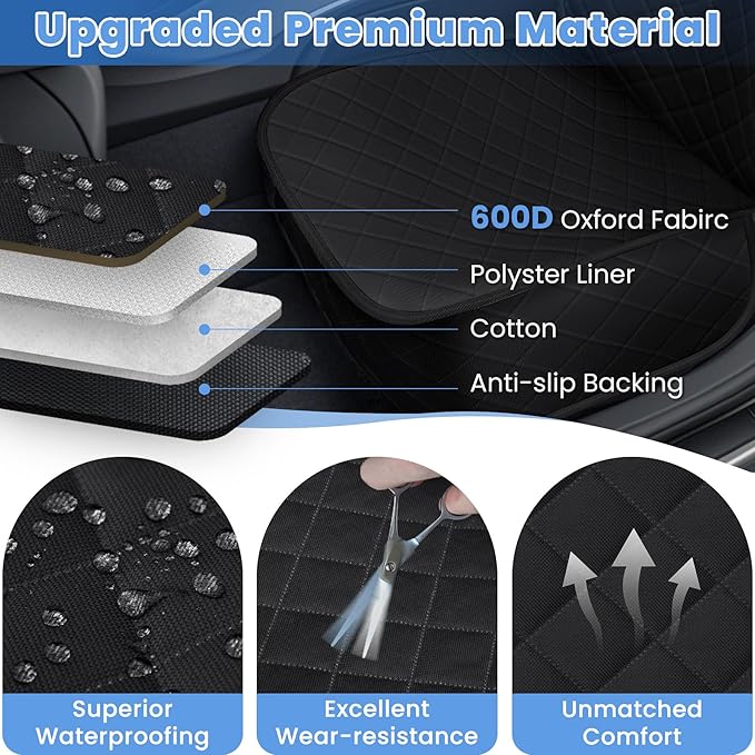 Dog Car Seat Covers, Waterproof Front Seat Cover for Dogs, Scratch-Proof, Nonslip Pet Passenger Seat Cover Protector, Universal Fit for Cars Trucks SUVs, Standard Size, 2 Packs Black
