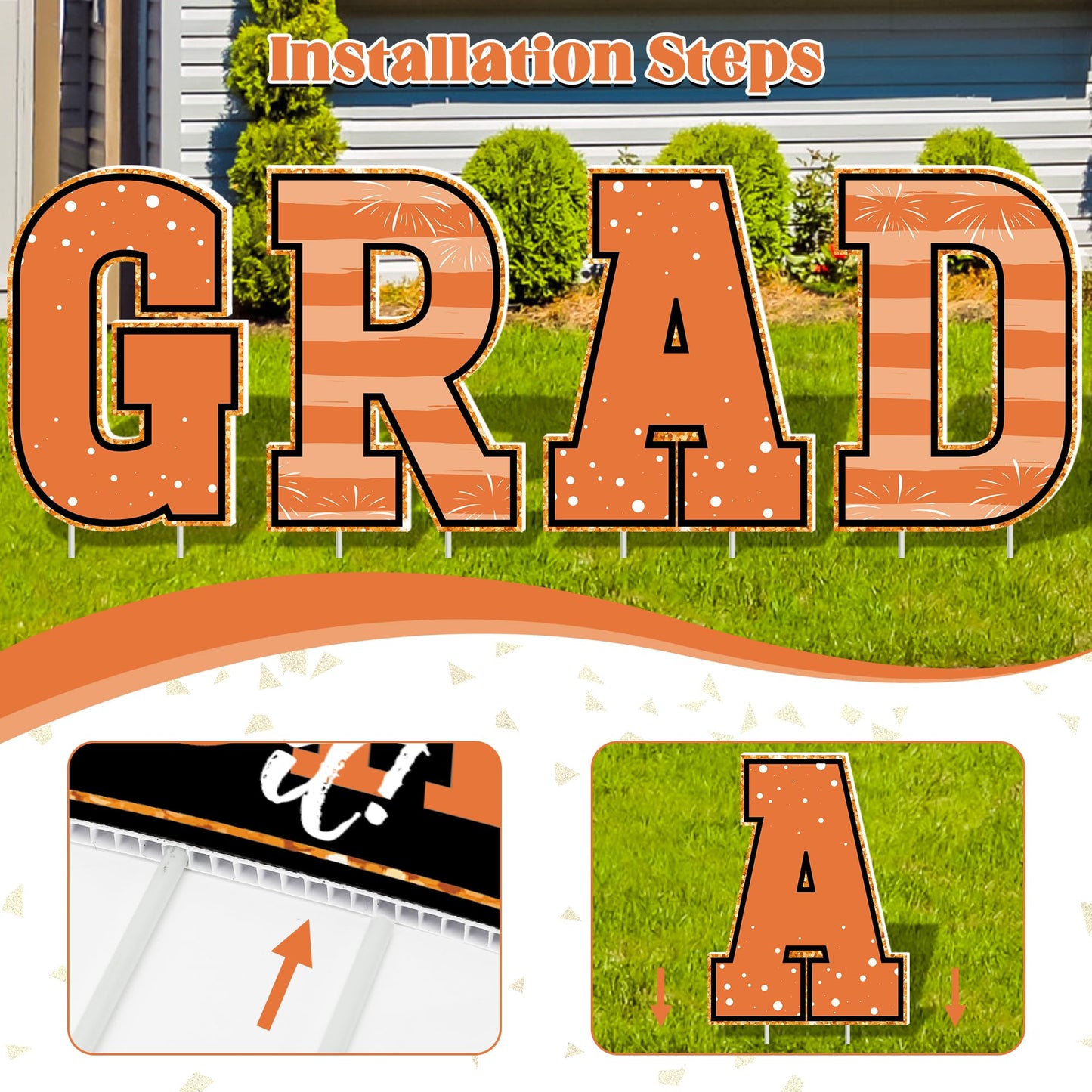 20 Pieces Graduation Yard Signs 2026, Class of 2026 Congrats Grad Yard Sign, Orange Congratulations Yard Signs with Stakes, Plastic Graduation Yard Decorations for College School GRAD Party Supplies