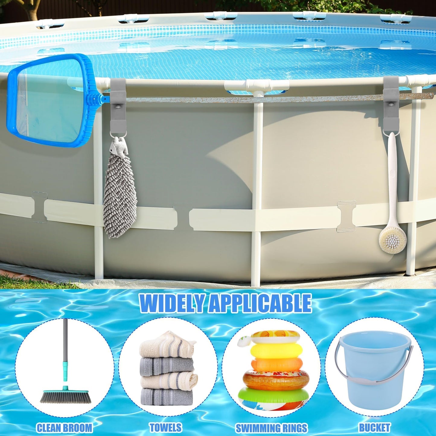 VWAERR 2 PCS Gray Poolside Pool Leaf Skimmer Net Holder Plastic Poolside Pool Pole Hanger Adjustable Telescopic Pole Hooks Brush Hanger Tools for Above Ground Pools