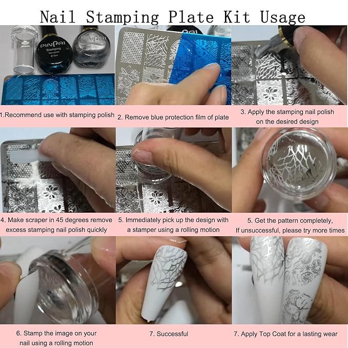 AddFavor Nail Stamper Kit 7pcs Nail Stamping Plates Flower Leaf Maple Nail Stencils with 2 Stamp and 2 Scraper for Home Salon Manicure Design Supplies Tools