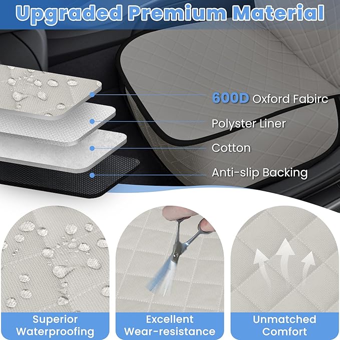 Dog Car Seat Covers, Waterproof Front Seat Cover for Dogs, Scratch-Proof, Nonslip Pet Passenger Seat Cover Protector, Universal Fit for Cars Trucks SUVs (Beige, Large Size)