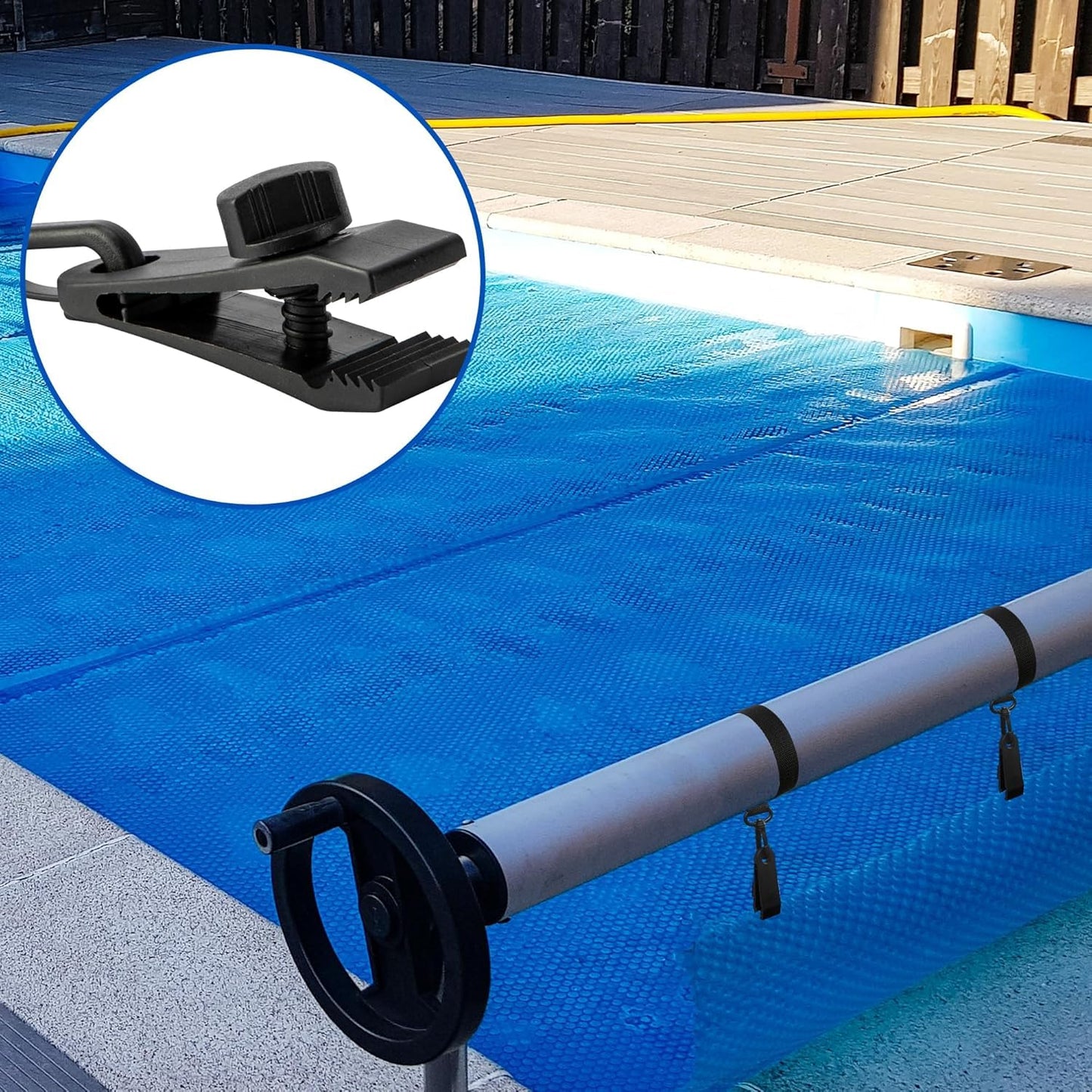codree 36 Pcs Pool Solar Cover Reel Attachment Kit, Inground Swimming Pool Solar Cover Straps and Clips, Solar Blanket Strap Kit Including 12 Straps with Hooks, 12 Clips and 12 Touch Fastener (Black)