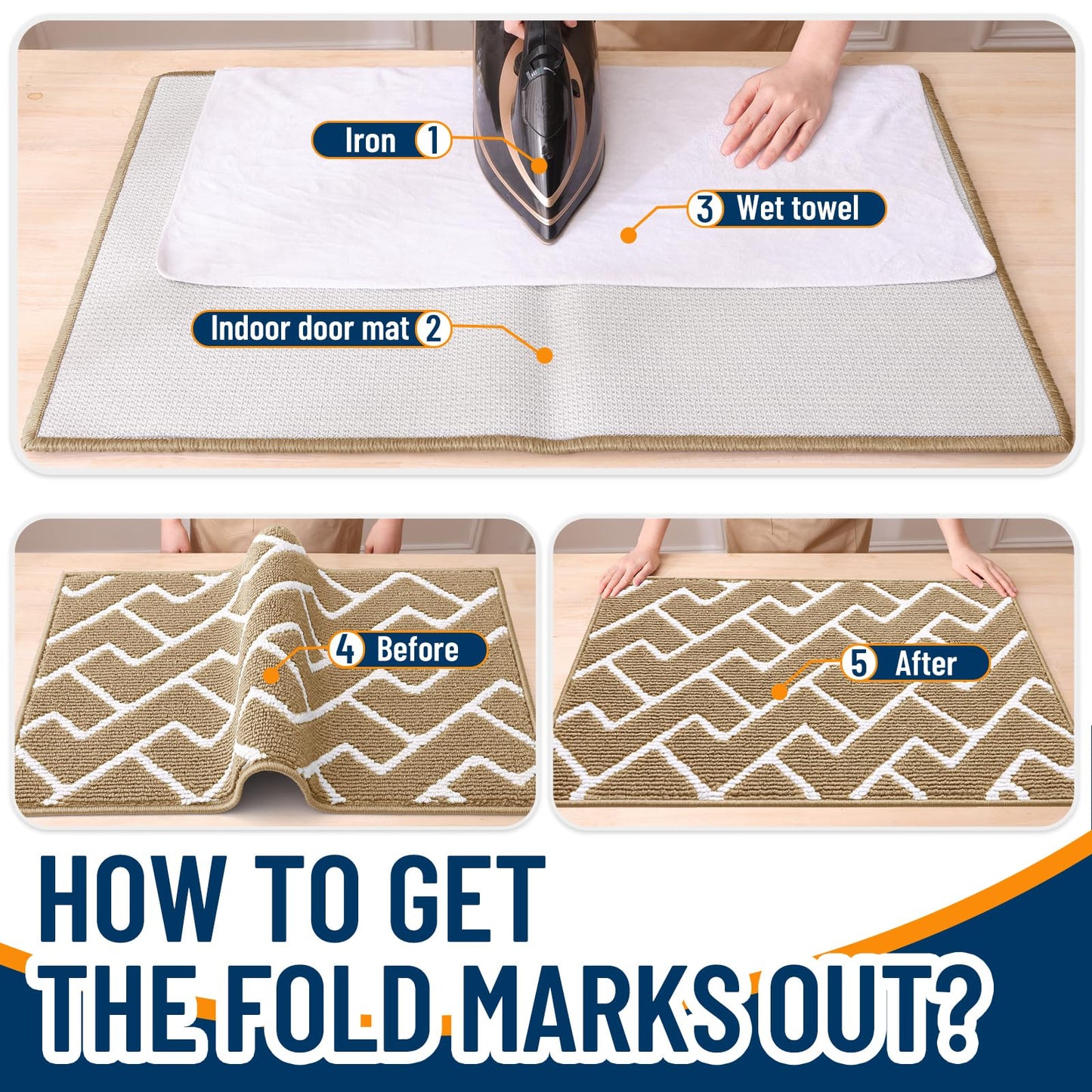 OLANLY Front Door Mat, Non-Slip Rubber Backing, Dirt Resistant and Absorbent, Washable, Easy to Clean Low-Profile Indoor Doormat for Back Door, Entryway, Inside Entrance, 32x20, Beige