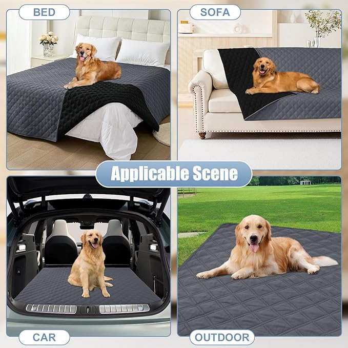 Smiry Waterproof Dog Bed Cover Pet Blanket, Soft Washable Dog Blanket for Furniture Bed Couch Sofa Reversible, Checkered (68"x82", Dark Grey/Black)