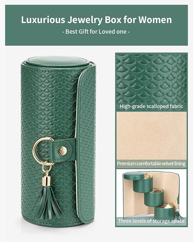 VLANDO Wedding Gifts for Women, Travel Jewelry Box, Bridal Shower Bridesmaid Gifts for Wedding Day Bride Gifts, Bridesmaid Proposal Gifts, Travel Jewelry Organizer - Green