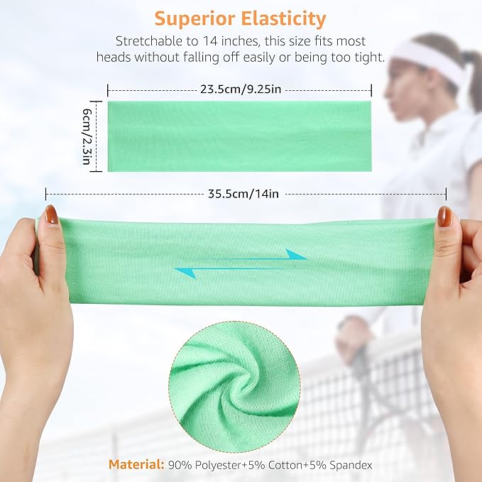 DiyJibb Headbands for Women, Stretchy Non Slip Soft Cotton Cloth Hair Bands for Sports, Workout, Yoga and Running, 7pcs