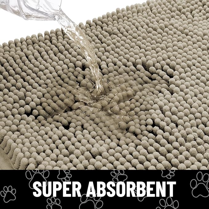 Smiry Dog Door Mat for Muddy Paws, Absorbent Dirt Trapper Non Slip Quick Dry Washable Chenille Mat for Mud Dogs, Entry Rug for Indoor and Outdoor (30x20 Inches, Warm Taupe and Black)