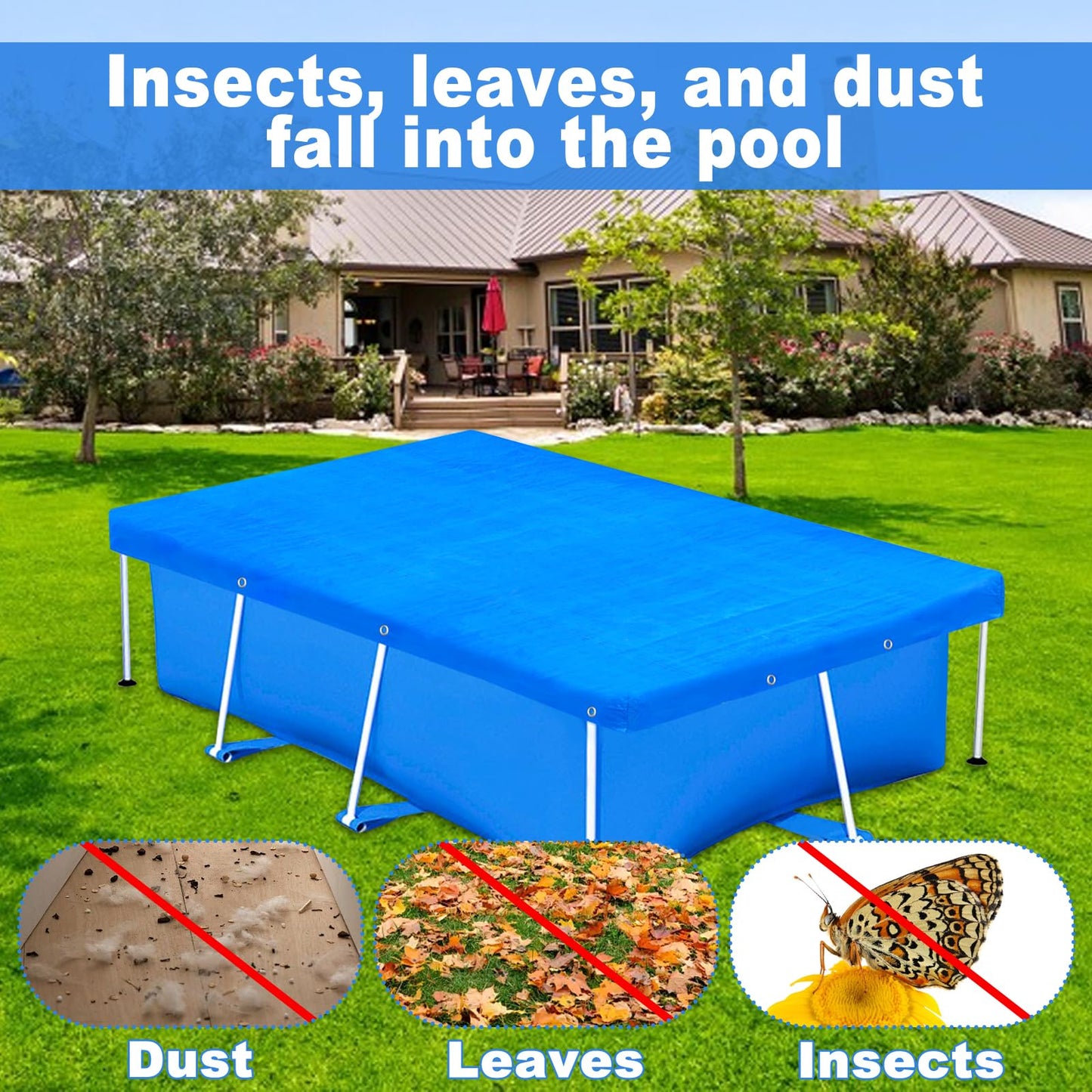 14 x 7ft Rectangular Pool Cover for Frame Above Ground Pool Cover 177" X 87" Rectangle Frame Swimming Pool Cover for Rectangle Frame Pool Heavy Duty Pool Cover Protector for Garden Swimming Pool Cover