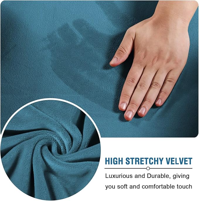H.VERSAILTEX Modern Velvet Plush 4 Piece High Stretch Sofa Slipcover Sofa Cover Furniture Protector Form Fit Luxury Thick Velvet Sofa Cover for 3 Cushion Couch Width Up to 90 Inch (Sofa,Peacock Blue)