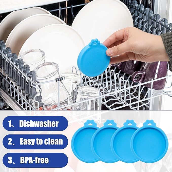 PINE & LINEN 4 Pcs 2.5inch Durable Pet Can Lids,Silicone Small Pet Can Covers Waterproof Cat Food Cans Lids for 3 oz Cat Food Cans（Sky Blue）