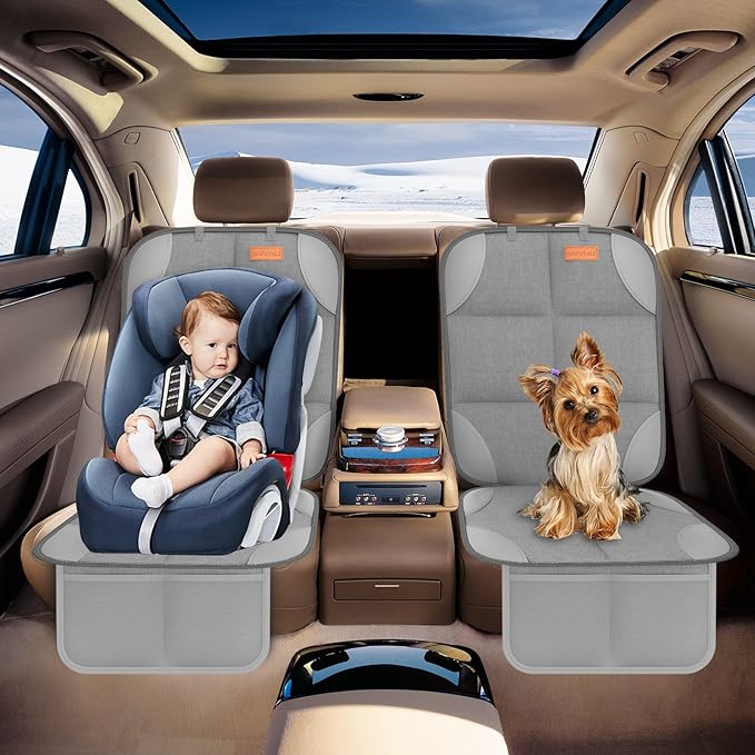 Smart ELF2 Pack Car Seat Protector-600D Fabric Waterproof Carseat Protector with Thicily Padded to Protect Your Car Seats from Child Seats and Pets (Light Grey)