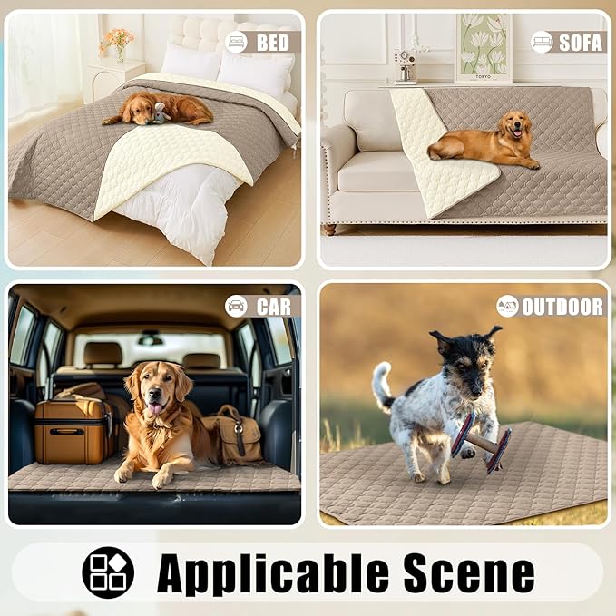 Smiry Waterproof Dog Bed Cover Blanket, Soft Reversible Pet Blanket, Washable Leakproof Cats Dogs Couch Cover for Sofa, Couch, Furniture (82x82 Inch, Taupe/Beige)