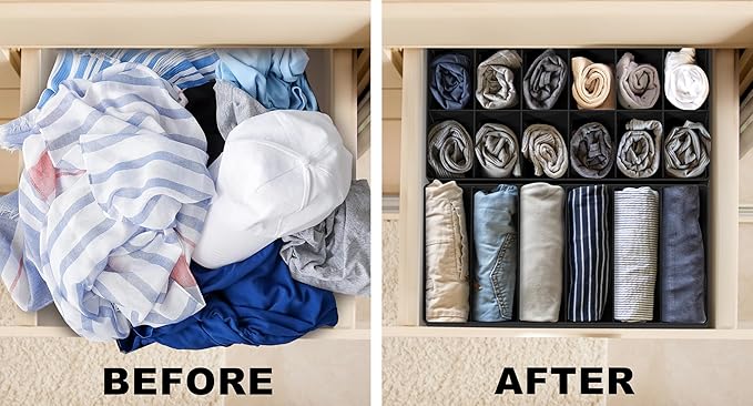 Simple Houseware Closet Underwear Organizer Drawer Divider Assorted 7 Pieces, Black