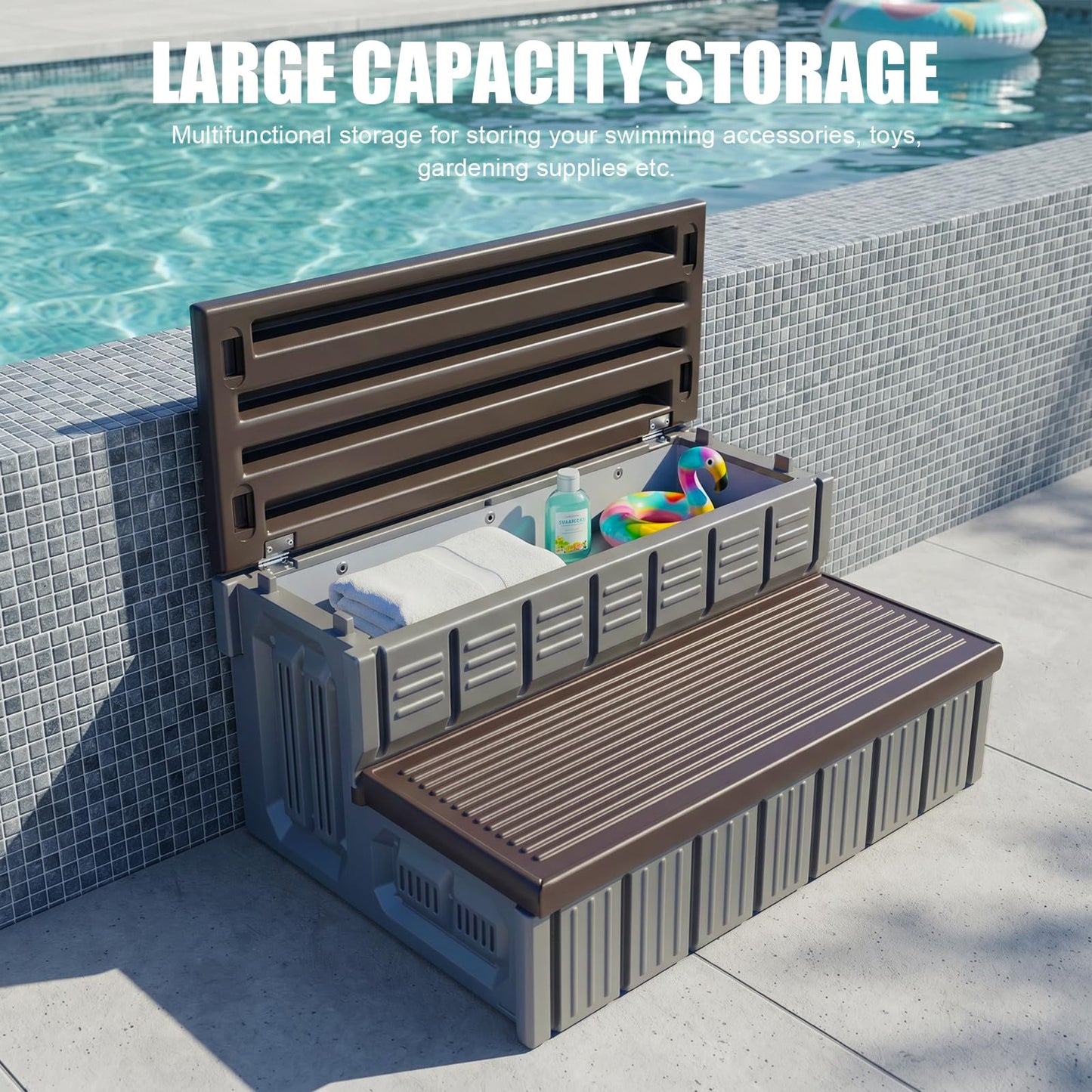 Hot Tub Steps, Outdoor Spa Steps with Storage, Non-Slip & Sturdy Hot Tub Stairs, 36 Inches Long
