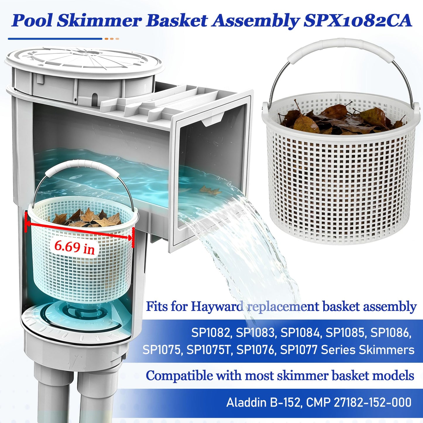 Inground Pool Skimmer Basket for Hayward Skimmer Basket&Pool Filter Baskets SP1082CA Series, Aladdin B-152, Built-in Brass Weight - Anti-Floating Filter Baskets, 316 Stainless Steel Handle Rubber Grip