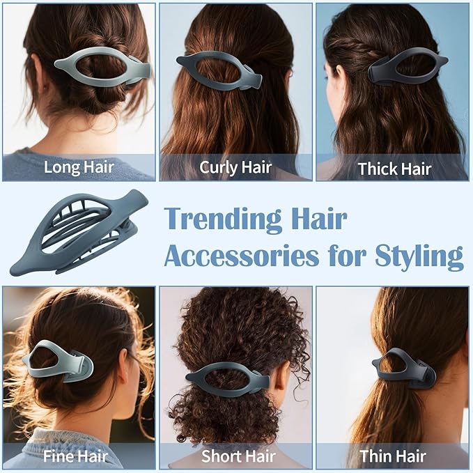 9 Pack Flat Hair Clips for Women, Matte Claw Clips for Thick & Thin Hair (Blue)